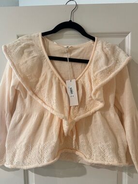 Altar'd State Soft Peach Knit Ruffle Cardigan
